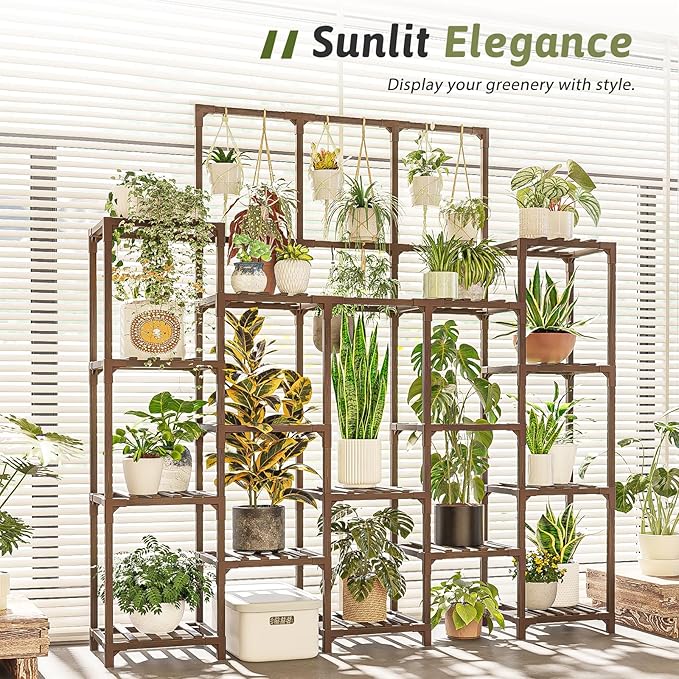Plant Stand Indoor Outdoor 63" Tall Plant Shelf for Plants 14-Tier Large Plant Sheves for Living Room Heavy Duty Plant Rack Garden Balcony Patio Hanging Planter - Image 6