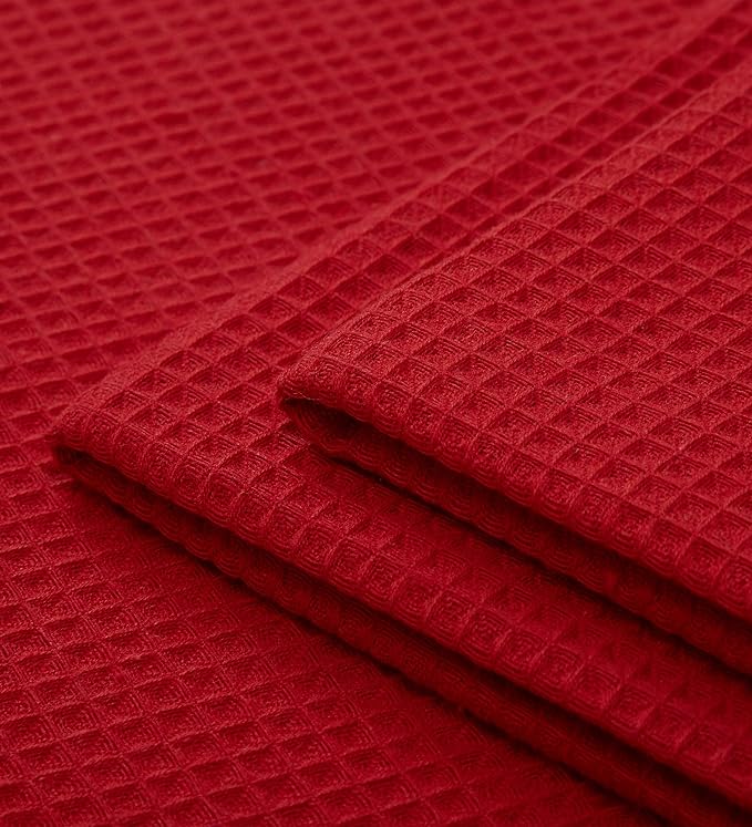 Encasa XO Kitchen Dish Towels Set | Red | Waffle Weave and Flat Hand Tea Towel - Image 8