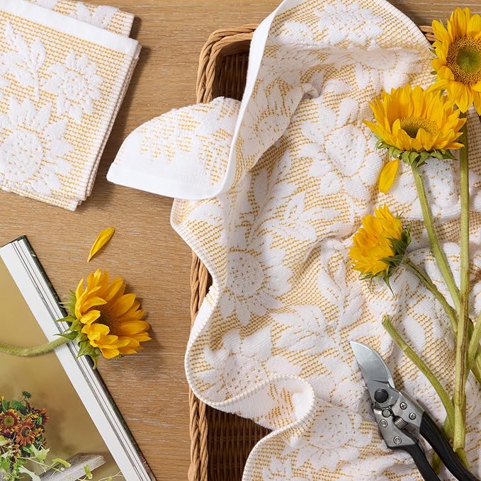 Martha Stewart Woodland Harvest Jacquard Sunflowers Kitchen Towel 2-Pack Set - Image 2