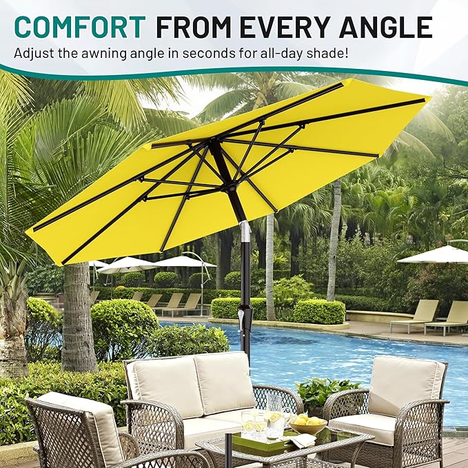 AreShark 9 FT Patio Umbrella for Outdoor, Outdoor Table Umbrella with Push Button Tilt and Crank, Outdoor Patio Umbrellas with 8 Sturdy Ribs for Market, Garden, Pool (Yellow) - Image 7