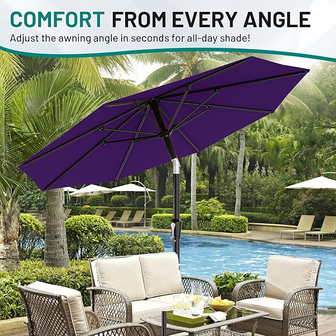 AreShark 9 FT Patio Umbrella for Outdoor, Outdoor Table Umbrella with Push Button Tilt and Crank, Outdoor Patio Umbrellas with 8 Sturdy Ribs for Market, Garden, Pool (Dark Purple) - Image 7