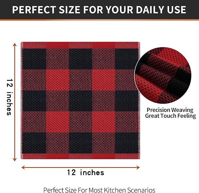 Homaxy 100% Cotton Waffle Weave Check Plaid Dish Cloths, 12 x 12 Inches - Image 6