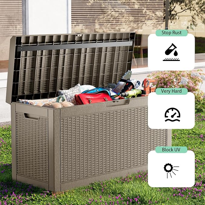 ROJIK Outdoor Storage Housing Deck Box,Waterproof Patio Furniture, Garden Tools, Cushions, Pool Accessories Storage Bench with Lockable Lid and Side Handles (Grey,60 Gallon) - Image 6
