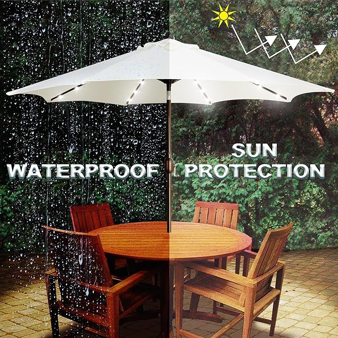Blissun 9 ft Solar Umbrella, 32 LED Lighted Patio Umbrella, Table Market Umbrella, Outdoor Umbrella for Garden, Deck, Backyard, Pool and Beach (Creamy White) - Image 5