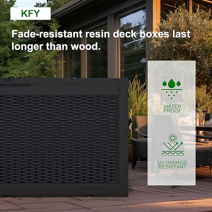 DRATO 100 Gallon Large Deck Box, Outdoor Storage Box for Patio Furniture, Patio Cushions, Gardening Tools, Pool Supplies,660lbs Weight Capacity,Waterproof Resin Storage Boxes（Black，100 Gallon） - Image 7