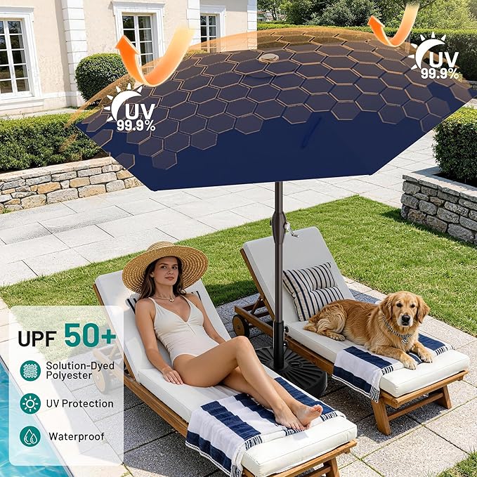 AreShark 7.5FT Patio Umbrella Table Market Umbrella with 6 Sturdy Ribs, Button Tilt/Crank Heavy-Duty Round Outdoor Umbrellas for Garden, Deck, Backyard,and Pool, Navy - Image 5