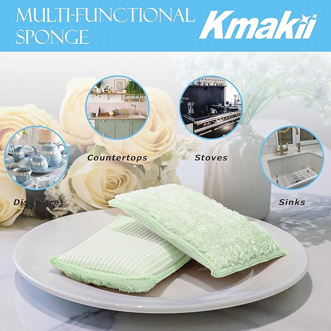 KMAKII Bamboo Kitchen Sponges Dish Sponge Super Absorbent Natural Dish Sponges - Image 4