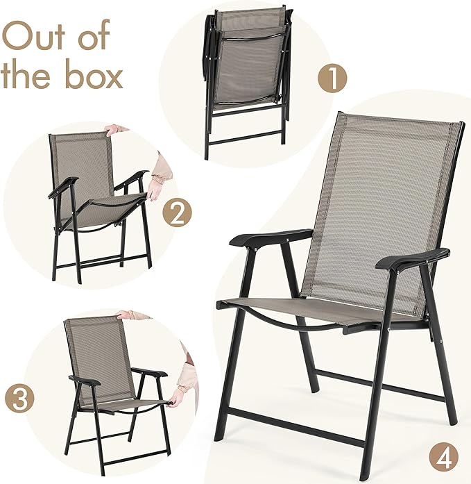 Yaheetech Outdoor Patio Chairs Set of 4, Portable Dining Chairs with Armrests for Camping, Lawn Yard Beach, Folding Outdoor Chairs 4-Pack with Metal Frame, Brown - Image 8