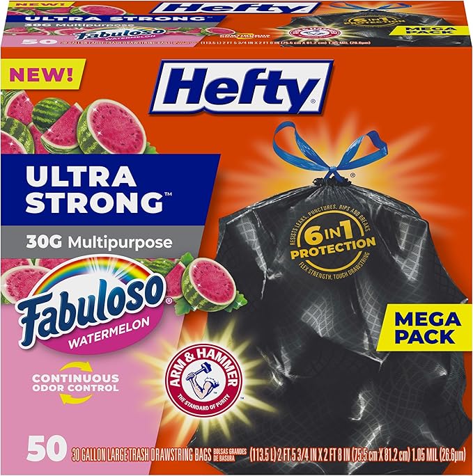 Hefty Ultra Strong 30 Gallon Trash Bags, Large Trash Bags, Break Resistant by Hefty