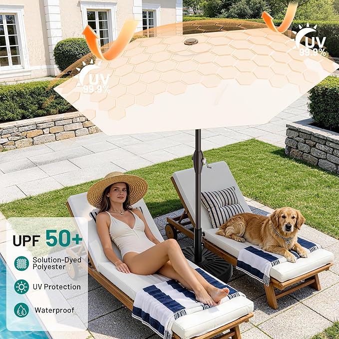 AreShark 7.5FT Patio Umbrella Table Market Umbrella with 6 Sturdy Ribs, Button Tilt/Crank, Heavy-Duty Outdoor Umbrellas for Pool, Deck, Garden and Backyard, Cream White - Image 3