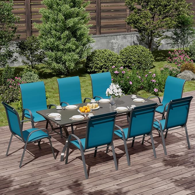 UDPATIO Patio Chairs Set of 8, Stackable Outdoor Dining Chairs with High Back, Breathable Textilene Fabric Outdoor Chair All Weather, 350LBS Capacity for Garden, Backyard (Light Blue) - Image 2