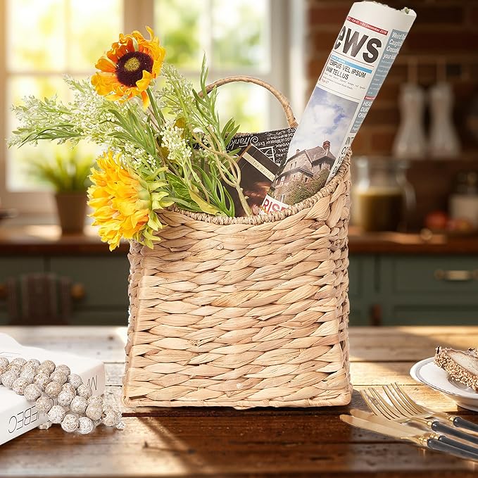 Hanging Basket for Front Door –10.5" H Water Hyacinth Woven Wall Mounted - Image 3