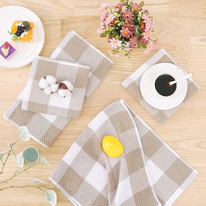 Homaxy 100% Cotton Waffle Weave Check Plaid Dish Cloths, 12 x 12 Inches - Image 6