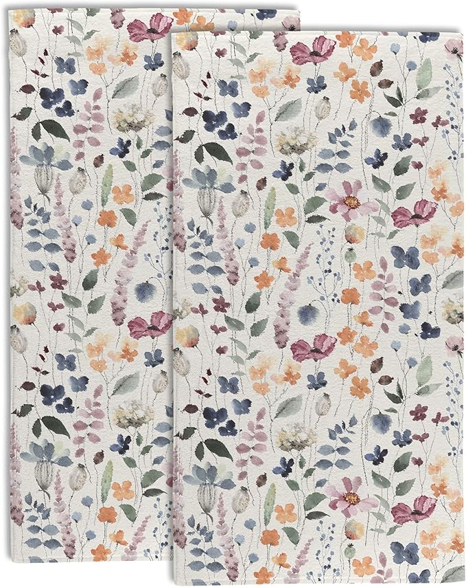 Watercolor Flowers Bathroom Hand Towel Set of 2, Vintage Botanical Floral by Gnhkmw