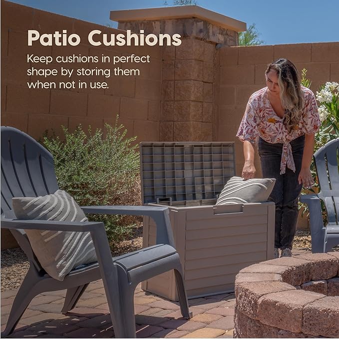 IRIS USA 35-Gallon Outdoor Deck Delivery Storage Box, Lockable & UV-Protected, Weather-Resistant Patio Storage for Cushions, Garden Tools & Packages, Waterproof Resin, Durable & Stylish Design - Beige - Image 11