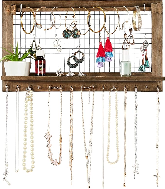 Rustic Jewelry Organizer with Bracelet Rod Wall Mounted by SoCalButtercup