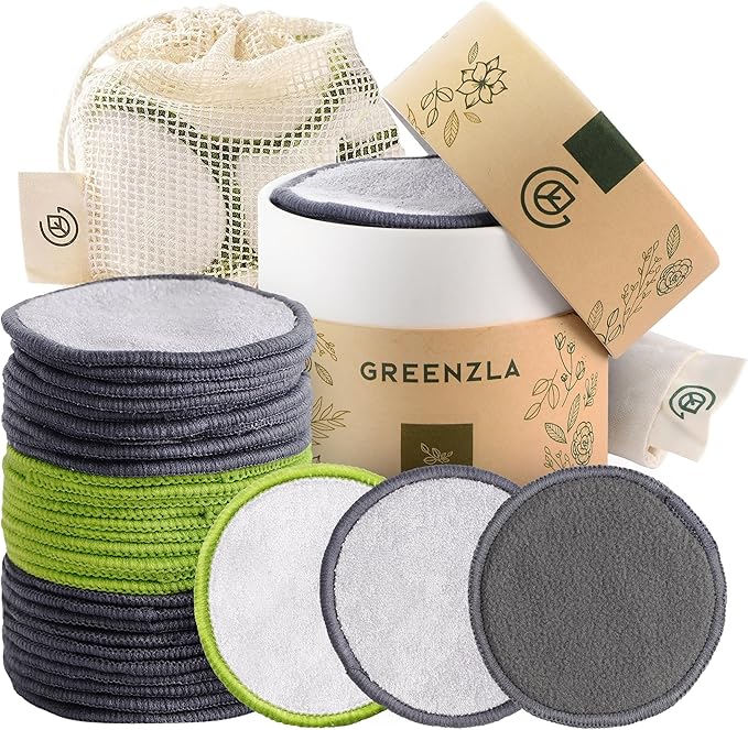 Greenzla Reusable Makeup Remover Pads, Washable Bamboo Cotton Rounds by GREENZLA
