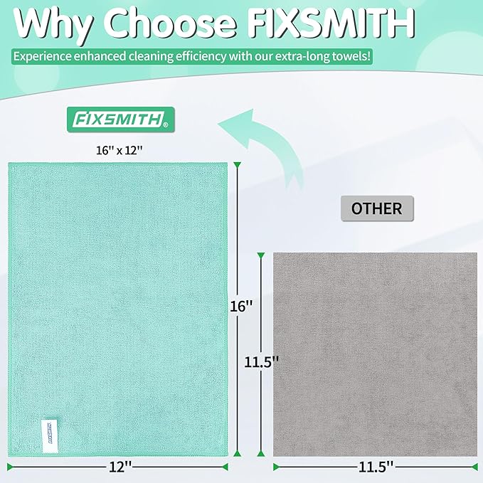 FIXSMITH Turquoise Microfiber Cleaning Cloth -Pack of 8, Highly Absorbent - Image 3