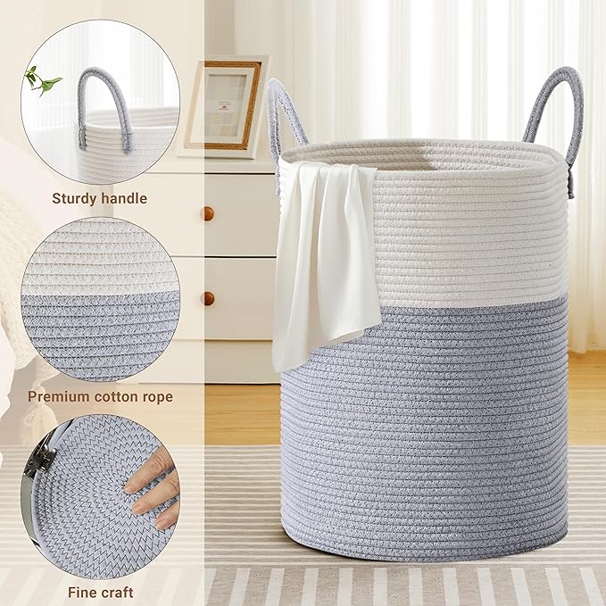 Tall Laundry Basket with Handles, 100L Portable Dirty Clothes Hamper, Boho - Image 3
