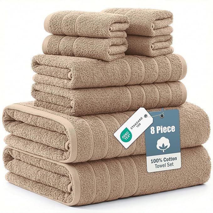 Casa Platino 100% Luxury Cotton Bathroom Towel Set 8 Pcs by CasaPlatino
