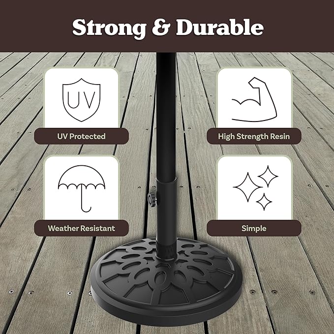 Umbrella Base - Heavy-Duty 19lbs Weighted Outdoor Stand for Patio Table, Tilt, and Lightweight Freestanding Umbrellas by Pure Garden (Black) - Image 6