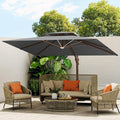 10 X 13 FT Cantilever Outdoor Patio Umbrella with Led Lights Large Heavy Duty 360° Rotation Double Top Offset Rectangular Umbrellas for Backyard Garden Pool Outside Deck, Grey by MEVBC