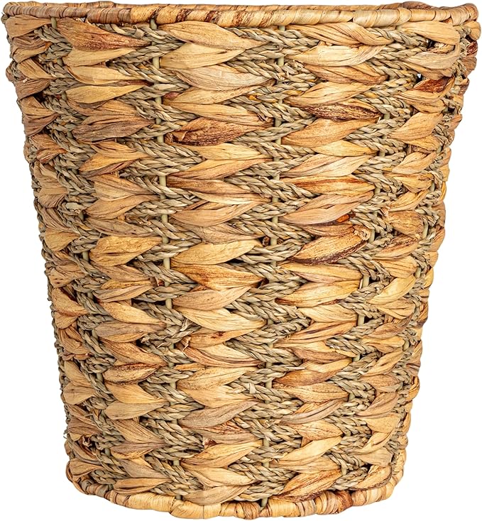 Household Essentials Water Hyacinth and Seagrass Round Waste Basket - Image 4