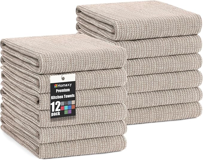 Homaxy Premium Kitchen Towels, Large Cotton Kitchen Hand Towels, Flat and Terry by Homaxy