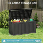 Outdoor Storage Box, Resin Deck Boxes Indoor and outdoor, Waterproof Storage Box Lockable Lid (Grey, 180 Gallon) - Image 2