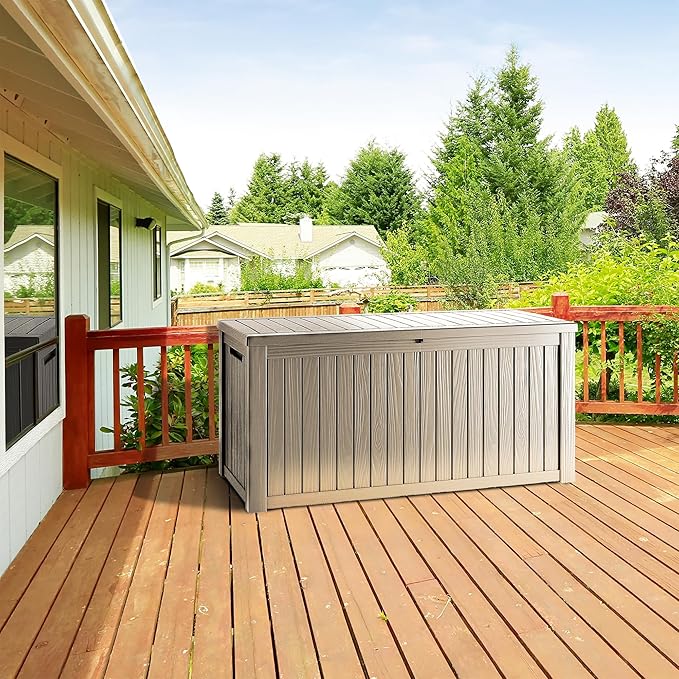 TARKARI 270 Gallon Lockable Resin Deck Box, Waterproof & UV-Resistant Outdoor Storage Box for Outdoor Cushion Storage, Garden Tools & Pool Accessories Storage, Gray - Image 4