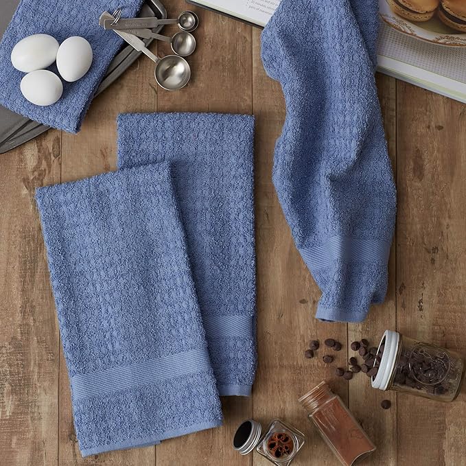 DII Basic Terry Collection Waffle Dishtowel Set, Solid Stonewash Blue, 4 Piece - Image 5