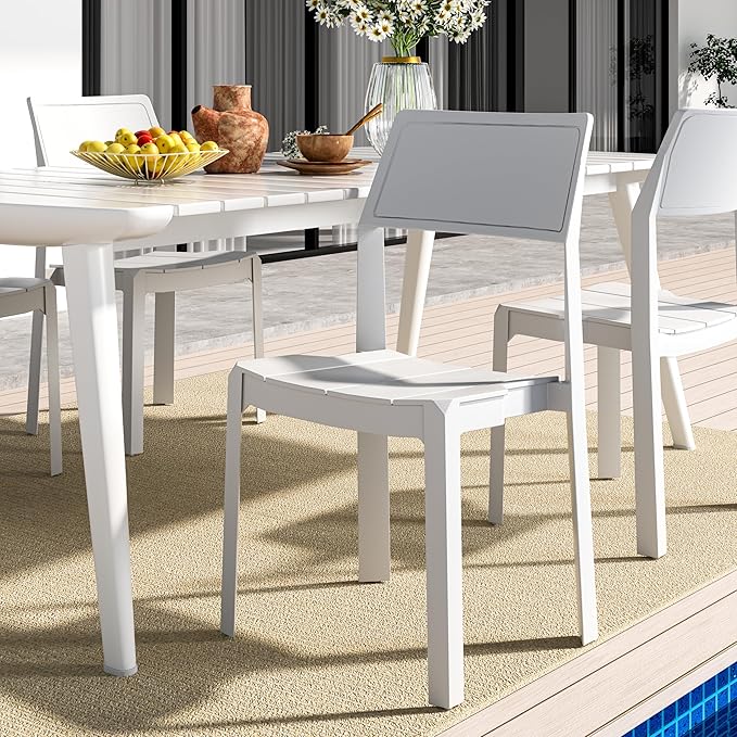VECELO 4 Pack Stackable Dining Chairs, Plastic Patio Chairs for Indoor Outdoor Use in Kitchen, Poolside, No Assembly, Matte White - Image 8