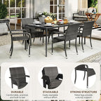 Yaheetech Set of 6 Stackable Outdoor Rattan Dining Chairs, All-Weather Armchair w/Armrests, Steel Frame for Garden, Patio, Deck, Yard, Poolside Gray - Image 8