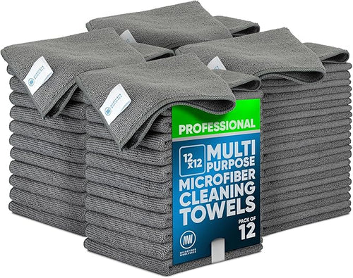 12" x 12" MW Pro Multi-Surface Microfiber Cleaning Cloths | Gray by MicrofiberWholesale