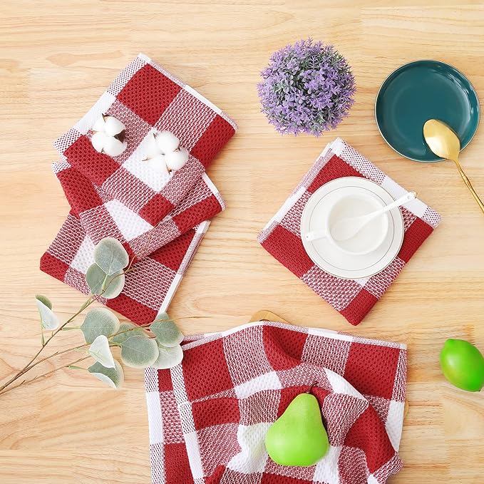 Homaxy 100% Cotton Waffle Weave Check Plaid Dish Cloths, 12 x 12 Inches - Image 7