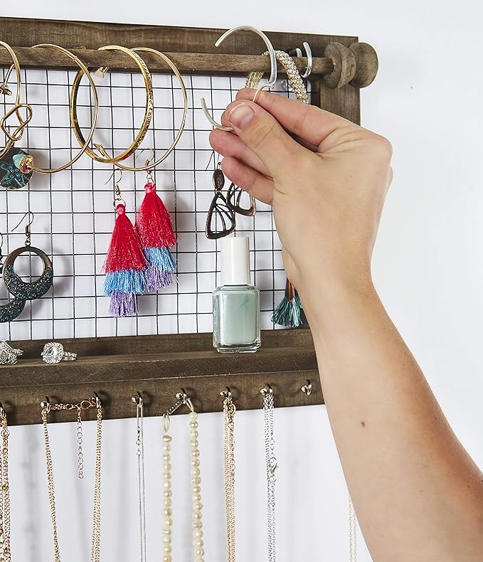 Rustic Jewelry Organizer with Bracelet Rod Wall Mounted - Image 8