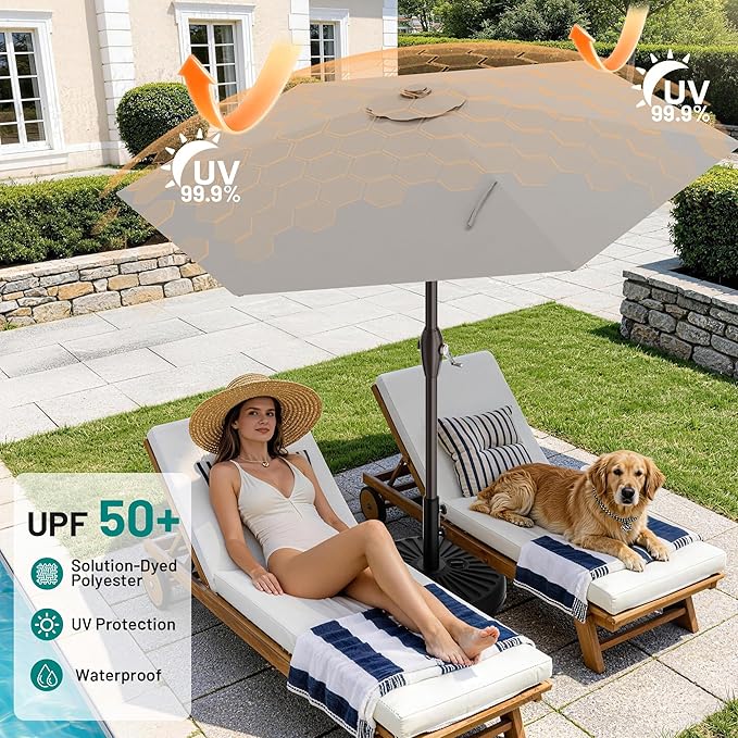 AreShark 7.5FT Patio Umbrella Table Market Umbrella with 6 Sturdy Ribs, Button Tilt/Crank Heavy-Duty Round Outdoor Umbrellas for Garden, Deck, Backyard,and Pool, Foggy Gray - Image 4