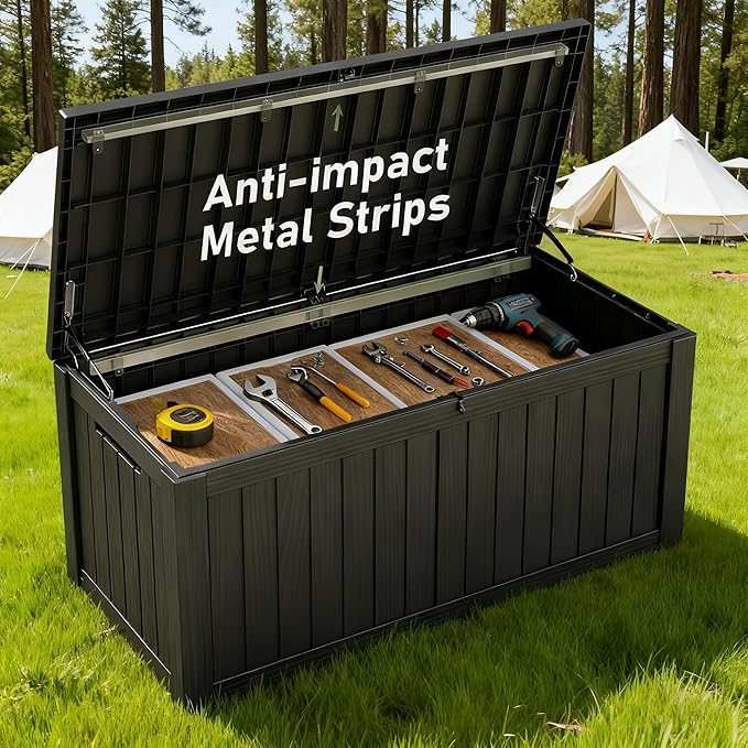 Outdoor Storage Box, Resin Deck Boxes Indoor and outdoor, Waterproof Storage Box Lockable Lid (Black,150 Gallon) - Image 5