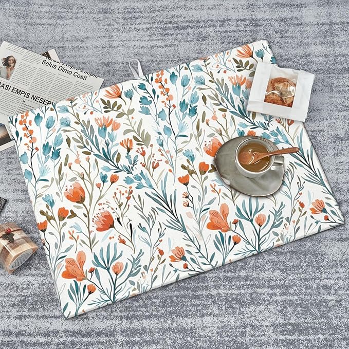 Burnt Orange Teal Floral Dish Drying Mats - Image 4