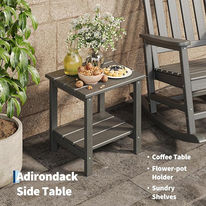 HDPE Rocking Chair Outdoor Set of 2 with Side Table - Poly High Back Porch Rocker Chairs for Adults - All Weather Resistant Furniture for Patio Front Porch - Gray - Image 4
