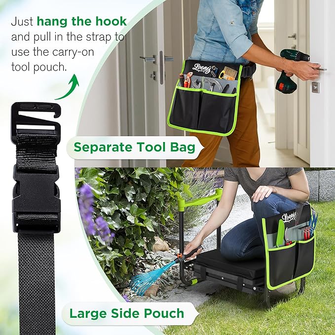 10.8” Wide Garden Kneeler and Seat, Heavy Duty Foldable Gardening Stool with Tool Belt Pouch, Included Thickened Kneeling Pad, Portable Gardening Bench Chair for Seniors & Parents - Image 7
