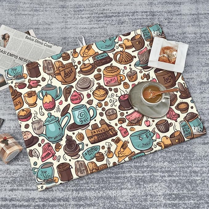 Coffee Cups Dish Drying Mat for Kitchen Counter Decor 18x24 Inch Floral - Image 8