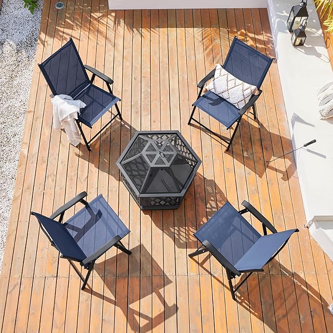 Yaheetech Outdoor Patio Chairs Set of 4, Portable Dining Chairs with Armrests for Camping, Lawn Yard Beach, Folding Outdoor Chairs 4-Pack with Metal Frame, Navy Blue - Image 6