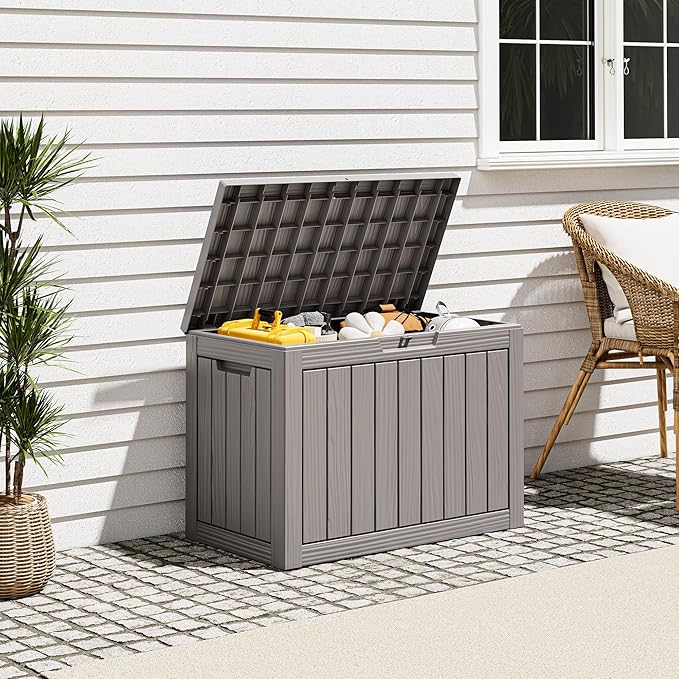 Outdoor Storage Box, Resin Deck Boxes Indoor and outdoor, Waterproof Storage Box Lockable Lid (Grey, 45 Gallon) - Image 5