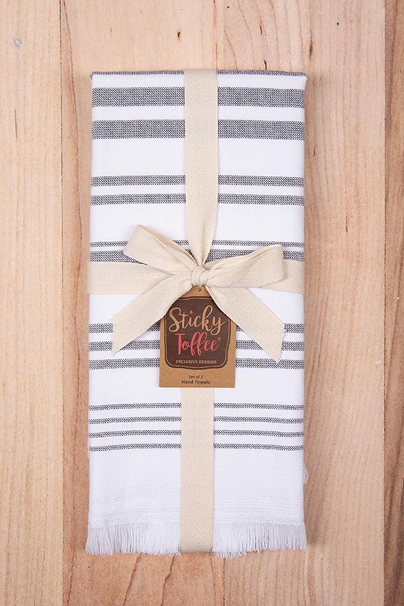 Sticky Toffee Hand Towels for Bathroom Set of 2 – 28x16 in White and Gray - Image 6