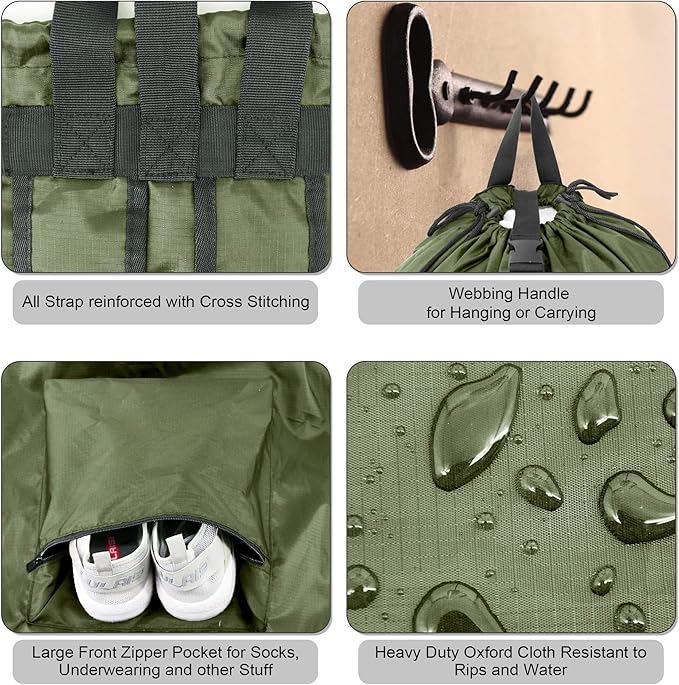 BeeGreen Moss Green Laundry Backpack Bag w Adjustable Shoulder Straps String - Image 5
