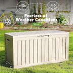 ROJIK Outdoor Storage Housing Deck Box - Waterproof Patio Furniture, Garden Tools, Cushions, Pool Accessories Storage Bench with Lockable Lid and Side Handles (Grey 90 Gal) - Image 6