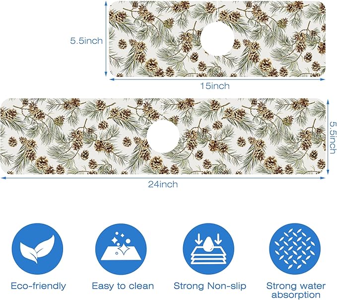 Abstract Pine Cones Sink Faucet Absorbing Mat Splash Guard Behind Faucet Sink - Image 3