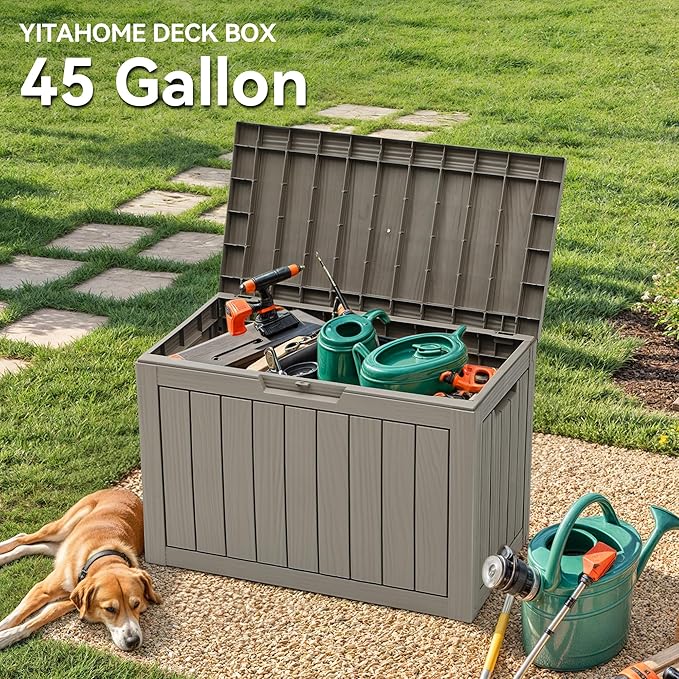 YITAHOME 45 Gallon Deck Box, Outdoor Storage Box for Patio Cushions, Outdoor Tools, Gardening Tools, Sports Equipment, and Throw Pillows, Lockable and Waterproof, Brown - Image 3