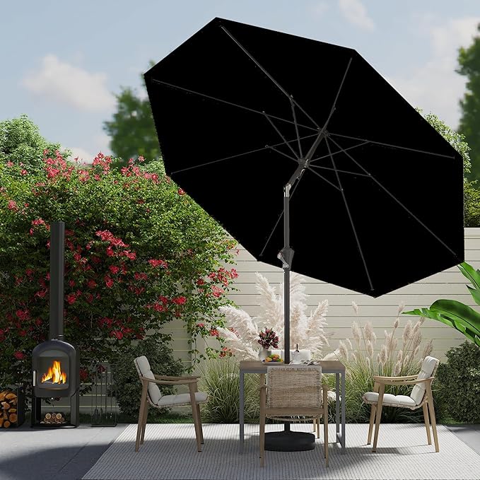 AreShark 9 FT Patio Umbrella for Outdoor, Outdoor Umbrella with Push Button Tilt and Crank, Outdoor Patio Umbrellas with 8 Sturdy Ribs for Market, Garden, Deck, Backyard, Pool (Classic Black) - Image 5